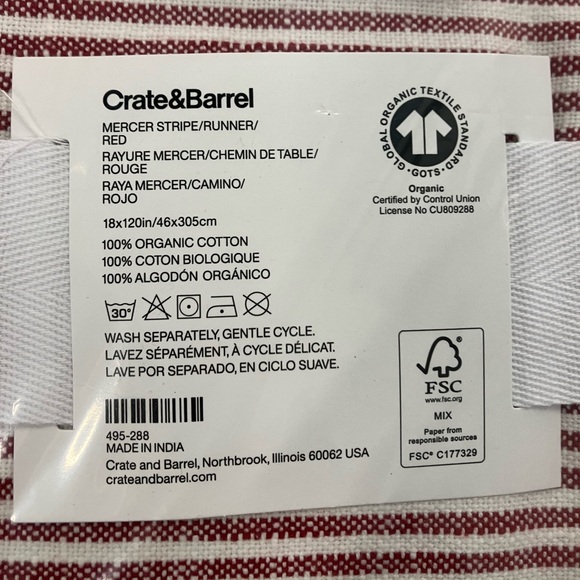 New Crate&Barrel Mercer Merrow-Stitch Red Stripe Runner, Casual Table Runner - Picture 7 of 8